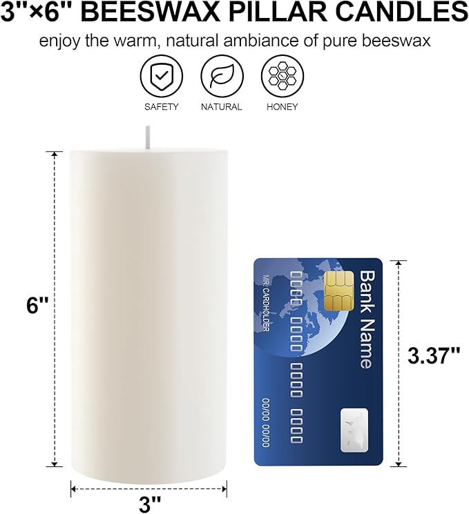 White Natural Beeswax Pillar Candles-85 Hours Burn Time 100% Pure Beeswax Candles | Organic Bees Wax for Home, Prayer, Christmas, Party | Unscented, Smokeless, Dripless 1 Pack (3×6 inch)