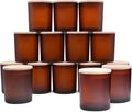 SHOWIN 10 OZ Thick Candle Jars for Making Candles 15 Pcs, Empty Jars with Wood Lids for Candle Making, Sample Container, Frosted Brown