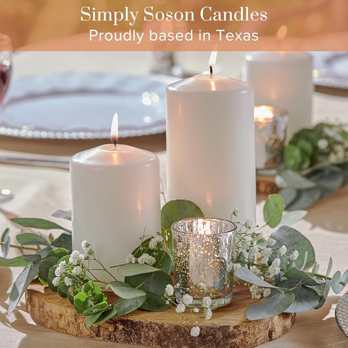Simply Soson 3x6 inch White Pillar Candles - Set of 6 Emergency Tall Candles, Unscented, Cone Tip