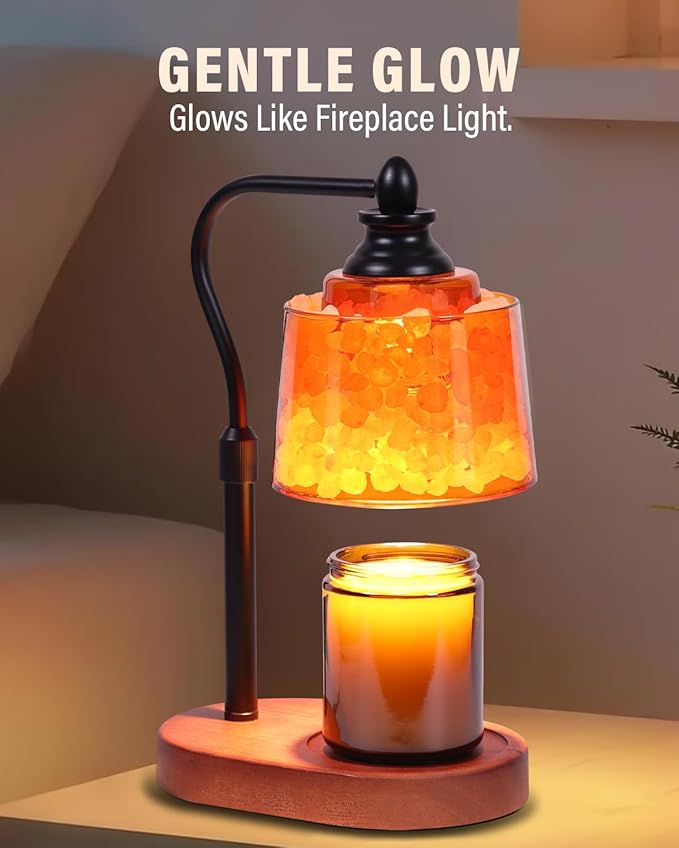 3-in-1 Candle Warmer Lamp with Timer Dimmable, Himalayan Salt Lamp & Passive Diffuser, Gifts for Women, House Warming Gifts, Wax Melt Warmer for Jar Candles (Black)