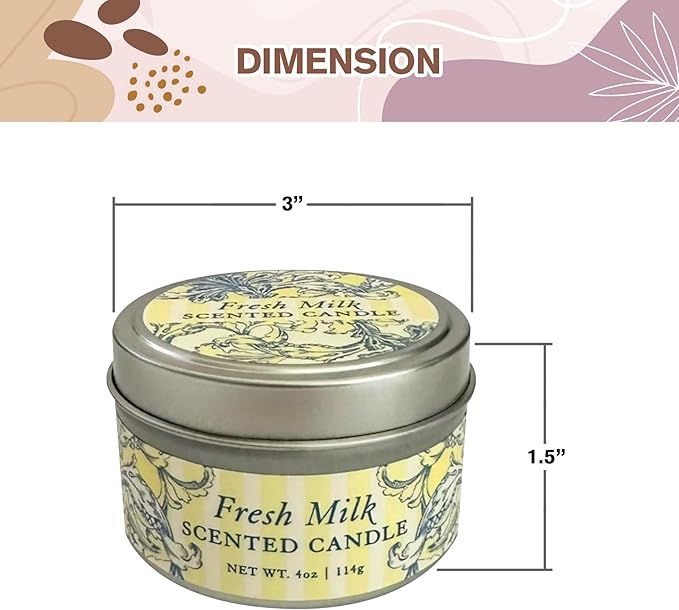 Greenwich Bay Hand-Poured Scented Candle in Decorative Tin – 4 oz/114 g Travel Candle with Lead-Free Wick, Vegetable Wax, Long-Burning Aromatherapy Gift, Single Wick – Made in USA (Fresh Milk)