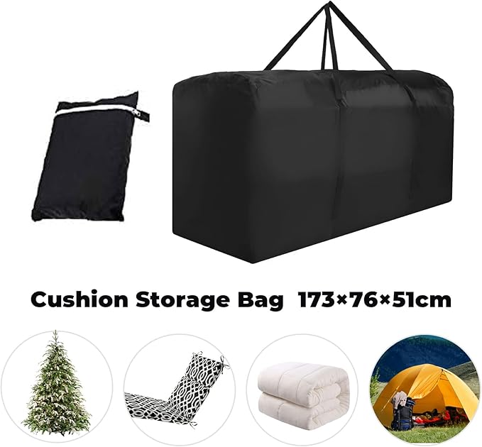 Patio Waterproof Extra Large Protective Zippered Outdoor Cushion Furniture Storage Bag with Handles, 68in L x 30in W x 20in H (1 Pack)