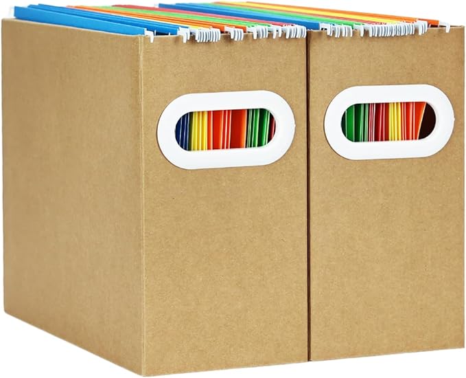 Hanging File Organizer, Cardboard File Folder Organizer for Letter Size, Desk Documents Storage Box, Portable File Folder Holder Boxes for Office, Home, School, Only Box.(2 Packs)