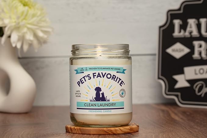 Pet's Favorite Plant Based Odor Candle for Home, Clean Burning Pet Friendly Air Freshener Candle with a Natural Fiber Wick and 70 Hour Burn Time, Fresh Laundry