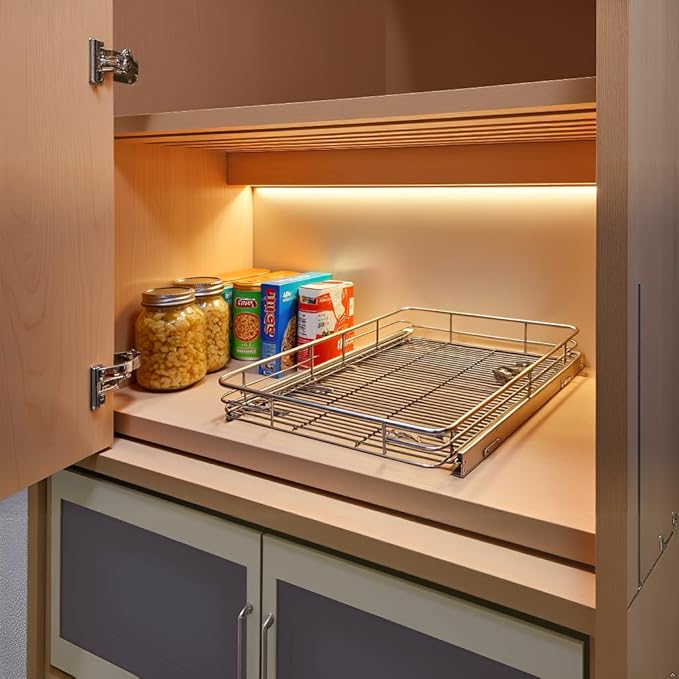 JOWBOOW Pull Out Cabinet Organizer (20.7" W x 21" D), Put Out Shelves for Kitchen Cabinets, Roll Out Drawers Heavy-Duty Metal Sliding Shelf, Bottom Mount
