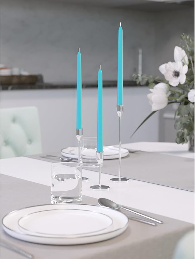 CANDWAX 12 inch Teal Taper Candles Set of 12 - Unscented Smokeless Dripless Tall Candle Sticks - Perfect for Holidays, Ordinary Dinners and Special Occasions - Turquoise Candlesticks