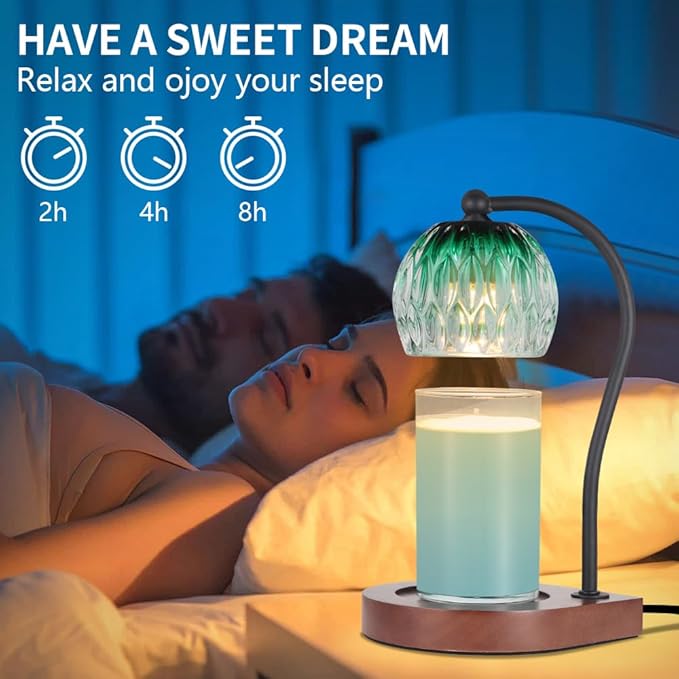 Electric Candle Warmer Lamp with Timer＆Dimmable for Jar Scented Candles, Wax Melting Tabletop Light Suitable as a Home Decor Thanksgiving Christmas Day Gift for Women Mom, with 2 Bulbs(Glass Green)