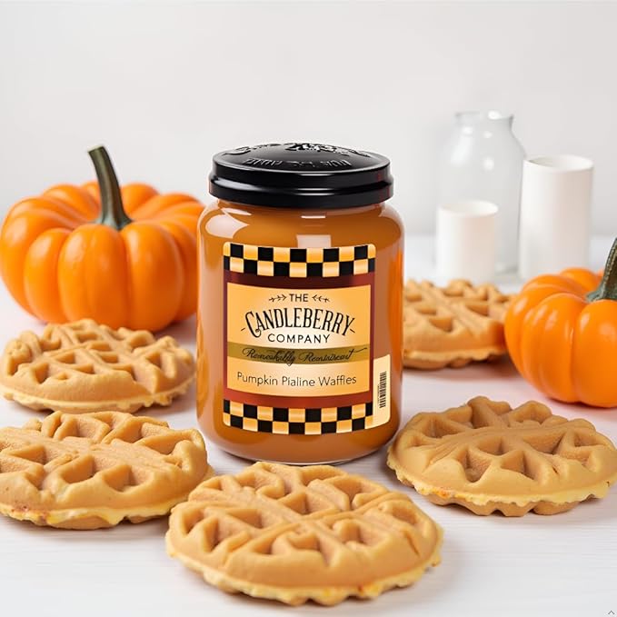 Candleberry Candles Pumpkin Praline Waffles | Strong Fragrances for Home | Hand Poured in The USA | Highly Scented | 135 Hour Burn Time | Large Jar