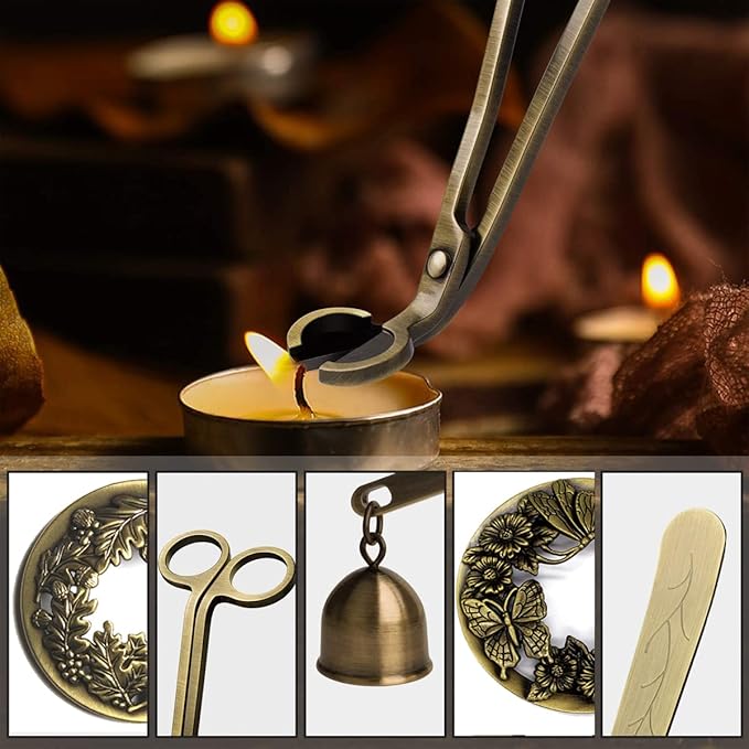Candle Wick Trimmer, Wick Cutter with Sharp Angled Blades Candle Scissors, Brushed Brass in Elegant Fishing for Candle Care, Sturdy Antique Bronze Trimmer