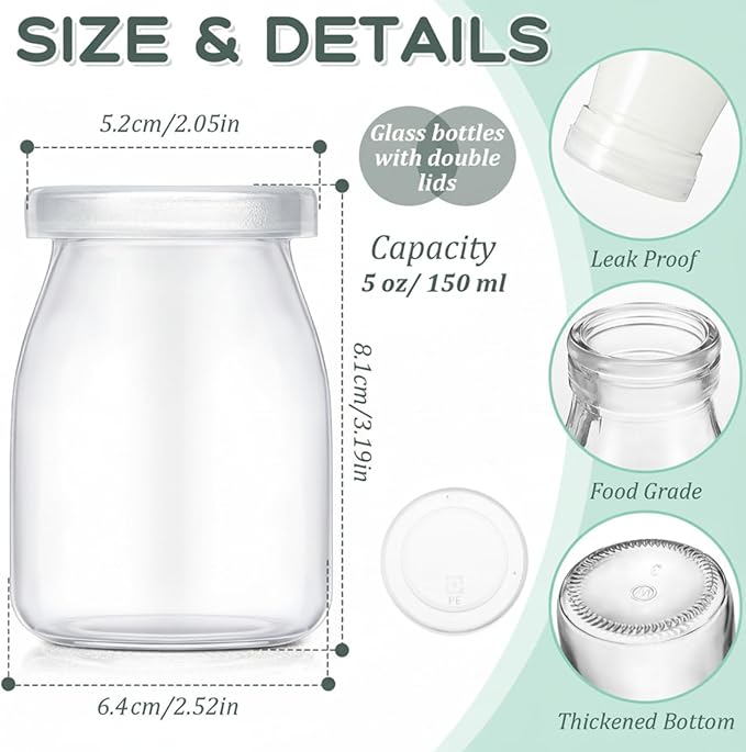 Zubebe 24 Pack 5 oz Christmas Glass Milk Bottles with 48 Lids - Versatile Small Glass Jars for Holiday Party Favors, DIY Decorations, Yogurt Pudding, and Juice, Reusable