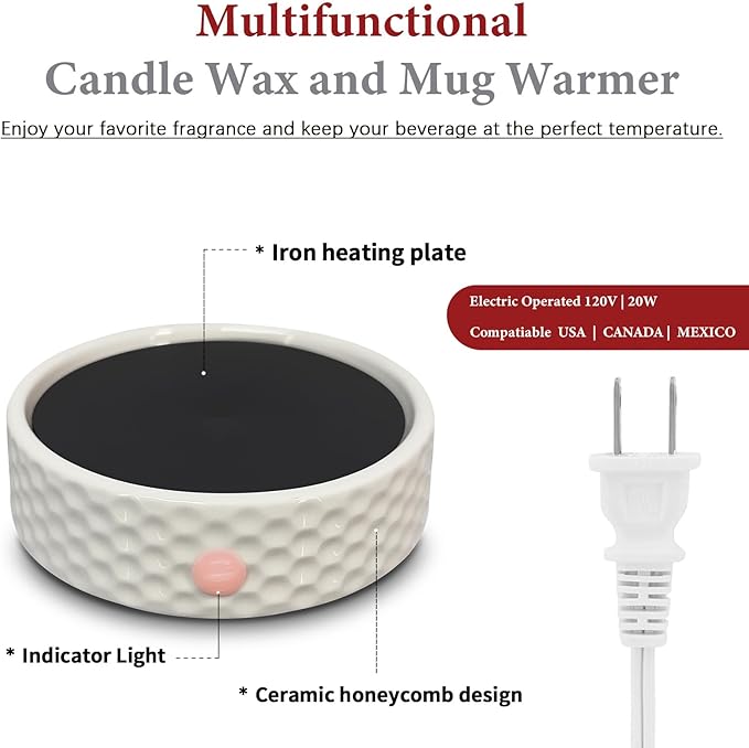 Electric Large Candle Warmer Plate - Ceramic Candle Wax Warmers for Jar Candles, Coffee Mug Warmer Cup Warmers for Home Office Aromatherapy Fragrance and Heating Beverage (Black and White Honeycomb)