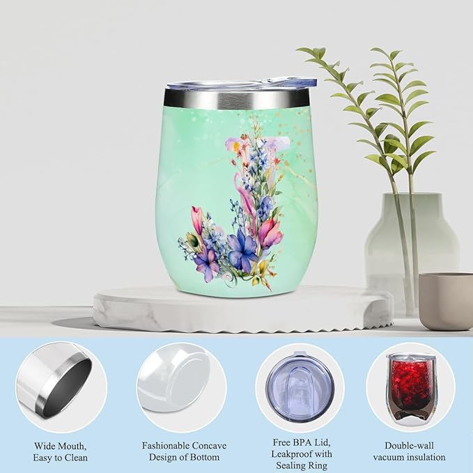 Personalized Gifts Monogrammed Birthday Gifts for Women, Maid of Honor Bachelorette Wedding Christmas Initial Wine Tumbler Makeup Bag Scented Candle Bracelet Set, (Aesthetic Green Flower J)