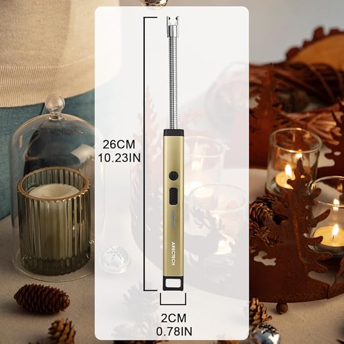 ARECTECH Candle Electric Lighter Rechargeable USB Arc Lighters for Candle Camping Fireworks Christmas Birthday Gifts with LED Light for Men Women Gold