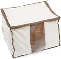 Covermates Canvas Storage Bag for Blankets, Clothes & Décor, 100% Cotton Breathable Fabric, Clear ID Window, Dual Zipper Closure, Carry Handles, Closet Organization, Natural