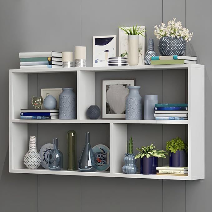 RUNNUP Floating Wall Mount Bookcase Engineered Wood Book Shelf Decor Wall Shelf for Study Room Office Living Room, White 39.4" L x 7.9" W x 25.6" H