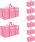 8 Pack-Extra Large Heavy Duty Moving Bags - Waterproof Storage Totes with Handles & Zippers, Foldable for College Dorm, Storage (Pink)