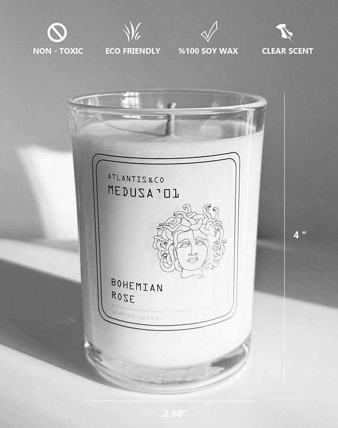Bohemian Rose Scented Candle, 8oz Soy Jar with Long-Lasting Burn, Giftable, Holidays,Birthdays