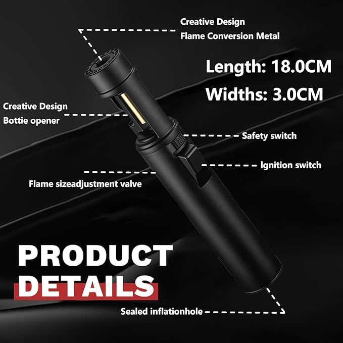 Torch Lighter, Butane Refillable Multifunction Straight Flame Bright Lighter Windproof Adjustable Color with Safety Lock Jet Lightsaber Flame for Outdoor, Campfires, BBQ, Candles, Camping