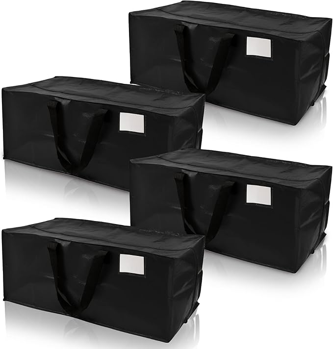 DURASACK Heavy Duty Moving Bag Storage Container Duffle Bag with Zipper, Reinforced Carry Straps and Backpack Straps, Made of Rugged Woven Polypropylene, Pack of 4, Black
