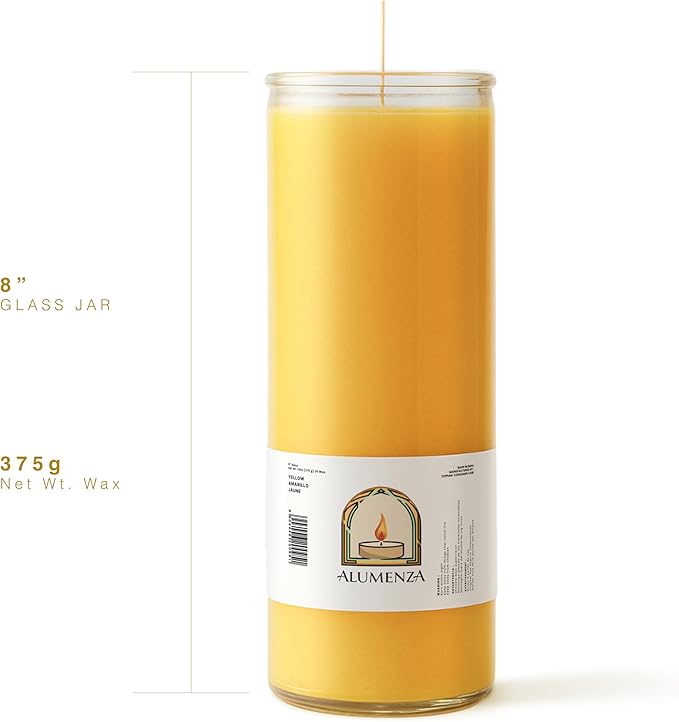 Bulk 6 Pack Yellow 7 Day Candles in Glass Jar – Paraffin Wax, Clean Burning Unscented | Large & Tall Devotional Prayer Pillar Candles for Home, Memoria, Spells, Long Lasting