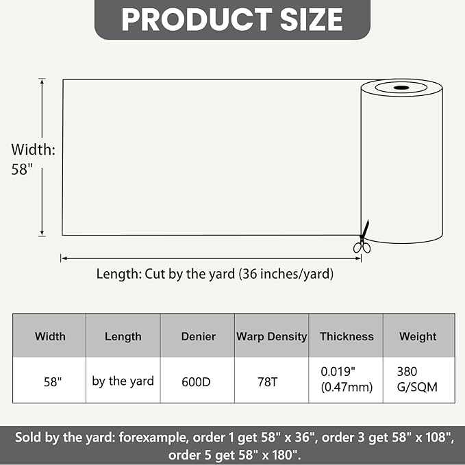 Waterproof Marine Canvas Fabric by The Yard 58"W 600D PVC Backing Water-Resistant Polyester Fabric Upholstery Material for Outdoor Indoor Marine Awning Tent Boat Furniture Cover DIY, 3 Yards Dark Grey