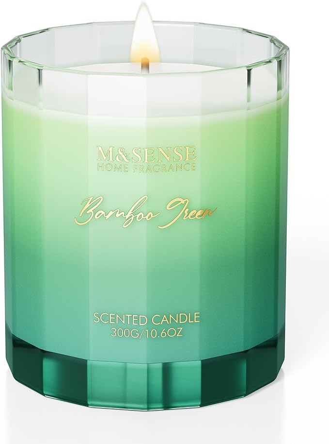M&SENSE Bamboo Candle for Spring Scented 10.6oz 60H Burn Time, Natural Soy Wax Aromatherapy Candle Highly Scented Long Lasting, Home Fragrance Housewarming Gifts New Home Gift Ideas