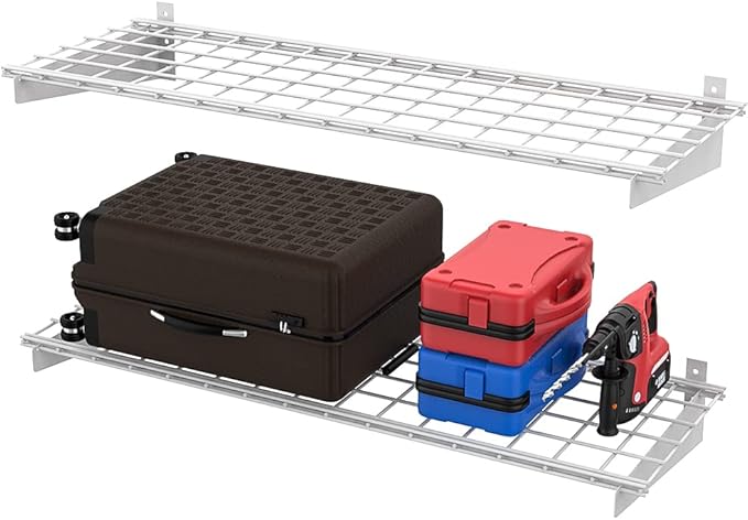 Wallmaster 2-Pack 15x45 Heavy Duty Garage Wall Shelving 45-inch-by-15-inch Wall Mount Garage Storage Rack Floating Shelves Max Load 400lb White