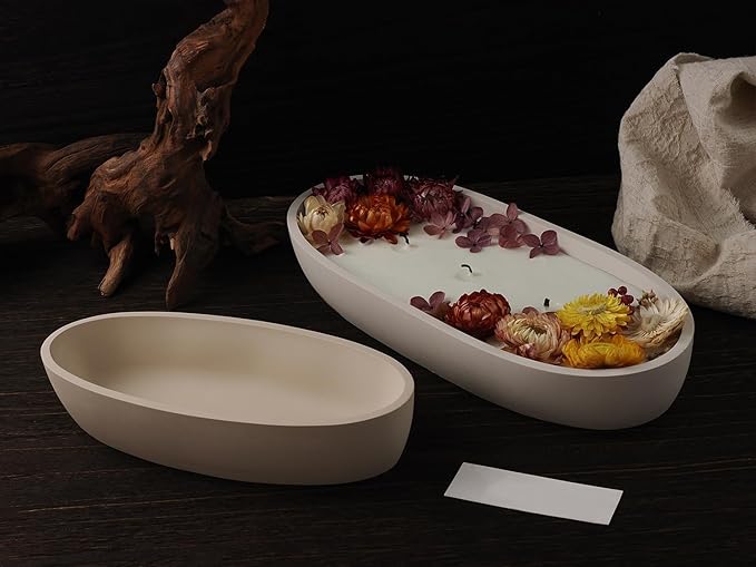 Oval Candle Boat Jar Molds, Creative Silicone Vessels Pot Molds, Concrete Container Storage Tray Making Moulds for Storage Holder Jewelry Box Vase Aroma Cup (L)