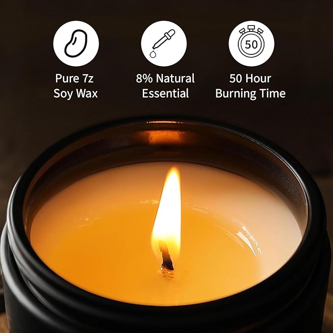 Amber Patchouli Candle, 7 oz Scented Candle for Men, Soy Candles for Home Scented, Masculine Jar Candle for Him, 50 Hours Burning Time Mens Candle Gift for Boyfriend, Father, Birthday Present Giving