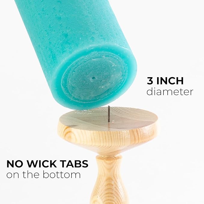 CANDWAX Turquoise Pillar Candles 3x8 Inch – Set of 2 Unscented Dripless Large Candles, Rustic Finish for Weddings, Home Decor, Events
