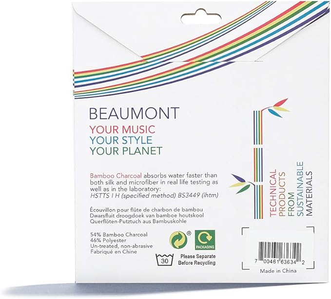 Beaumont Peach Deco Flute Swab - Bamboo Charcoal Flute Cleaning Cloth, To Be Used With Cleaning Rod (Not Included) As Part Of Cleaning Supplies Kit, Stores In Flute Case