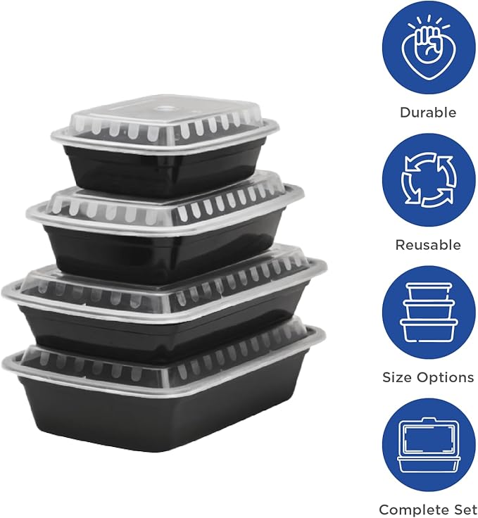 Karat Meal Prep Containers [32 oz - 150 ct] 3-Compartment, Reusable & Disposable Take Out Containers with Lids - Microwave & Dishwasher Safe Bento Boxes
