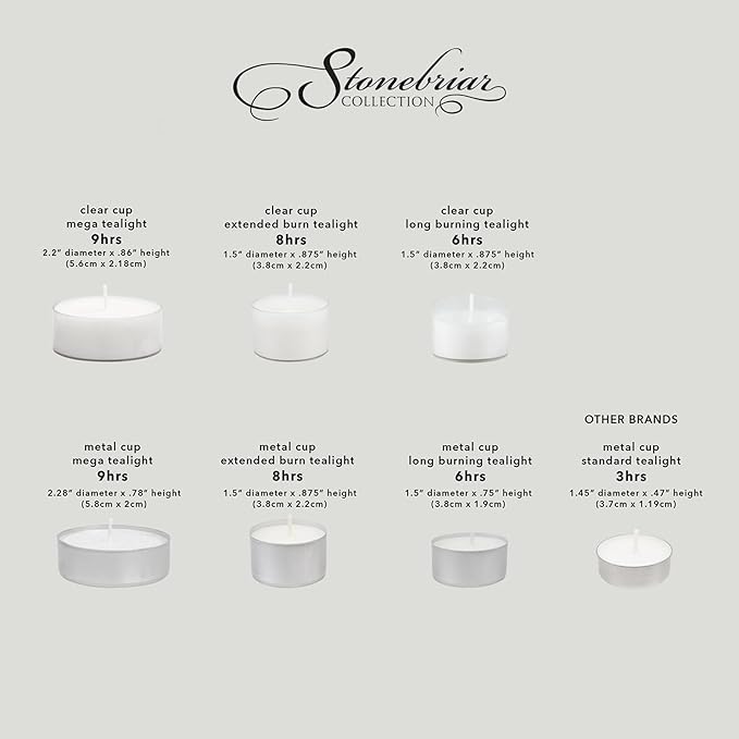 Stonebriar 40 Pack Unscented Mega Oversized Clear Cup Tea Light Candles with 9 Hour Extended Burn Time