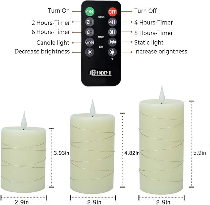 Rechargeable Flameless Candle, Flickering LED Pillar Real Wax Candle with Fairy Lights, Remote Control and Timer, Upgraded Teardrop Wick, Built-in Battery Electronic Candle, Set of 3