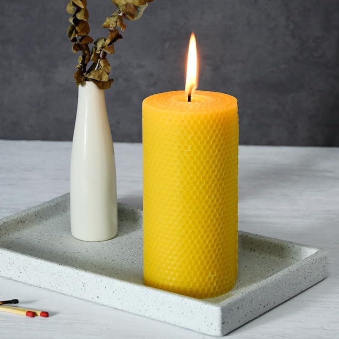3PCS Beeswax Pillar Candles,Large Handmade Pure Beeswax Rolled Candle,Unscented & Dripless & Smokeless,3 * 6"