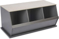 Badger Basket Three Bin Stackable Toy Storage Cubby Organizer for Kids, Playroom, Nursery, or Bedroom – Durable Wooden Design with Open Front Bins for Books, Toys & More – Charcoal/Light Gray