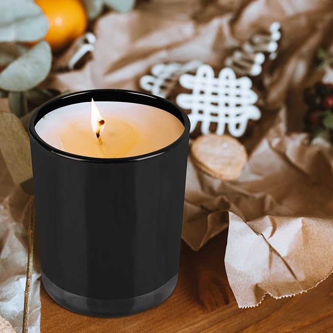 10 OZ Thick Candle Jars for Making Candles 15 Pcs, Empty Jars with Wood Lids for Candle Making, Sample Container, Inner Black