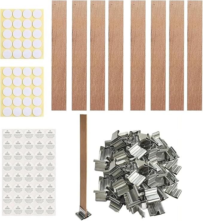 230 PCS Wooden Candle Wicks for Candle Making 0.5mm Natural Candle Wood Wicks Wick Stickers Wick Clips Candle Cores kit for DIY Candle Making Craft