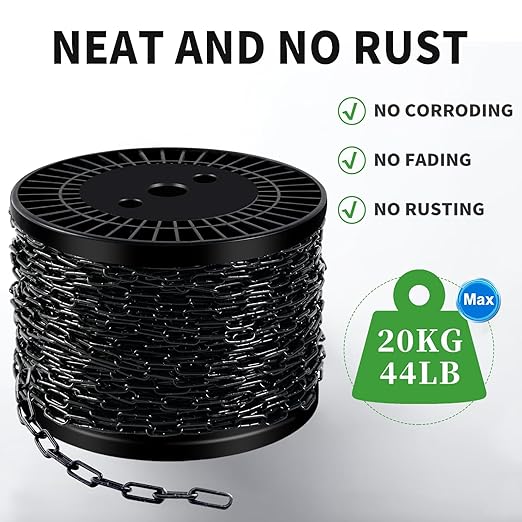 150 ft 1/12" Metal Hanging Chains Fixture Chain Decorative Black Chain Light Duty Chain Utility Chains for Hanging Plants, Basket, Light Fixture, Chandelier, Lamp (2mm 150ft)