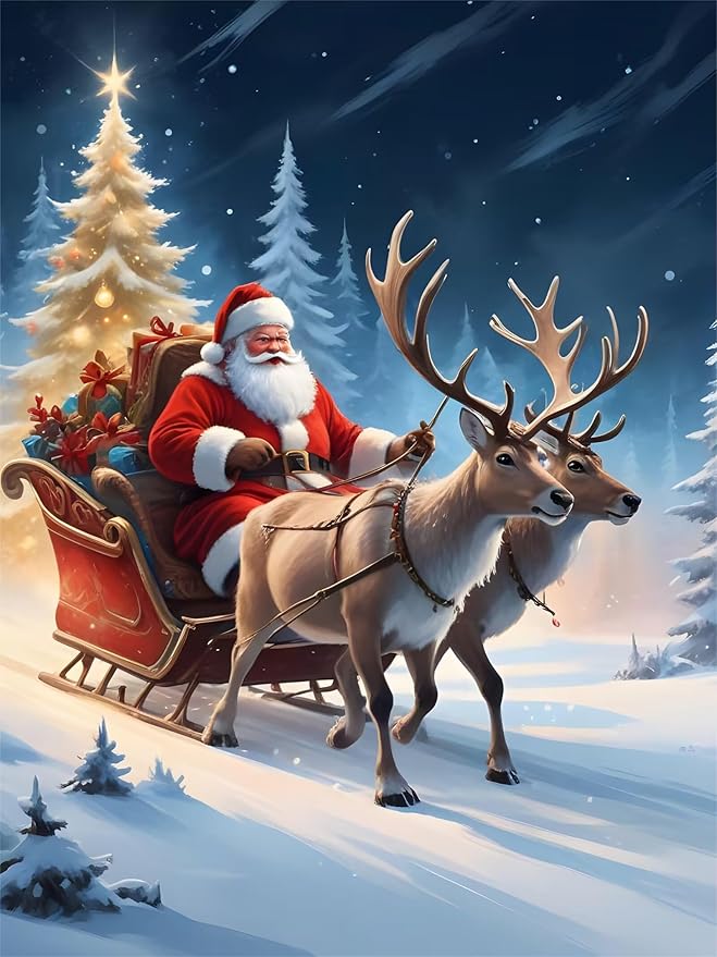 QZOTRXI Christmas Diamond Painting Kits,Santa Claus Elk Diamond Art Kit for Adults,5D Winter Paint with Diamond Full Drill for Home Wall Decor 10x12 Inch