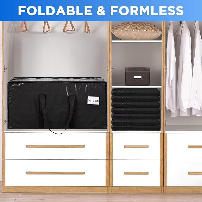 Extra Large Moving Bags Heavy Duty Storage Bags with Zipper Handles, BETU 16 Pack Clothes Storage Totes Bins Packing Moving Boxes, Moving Supplies for College Dorm Essentials, Space Saving, Black