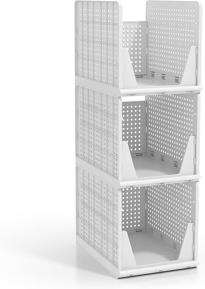 Sorbus Stackable Shelf Organizer Baskets – Plastic Closet Organizer for Clothes, Pantry, Bathroom, Kitchen & Garage – Open Front Storage Bins for Cabinets, Countertops & Under Shelf Organization