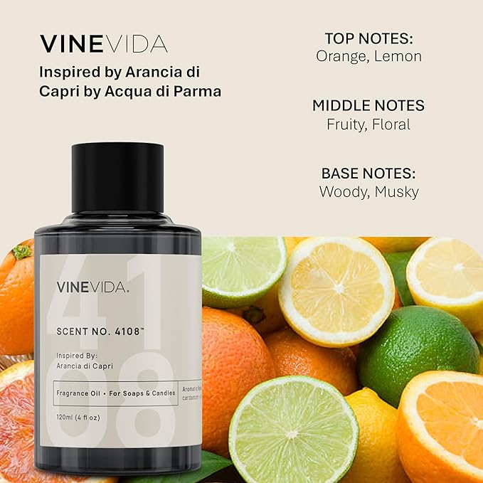 VINEVIDA [120mL] Arancia di Capri Fragrance Oil for Candle Making - Natural Candle Oil Scents - Soap Making Essential Oil - Made in USA