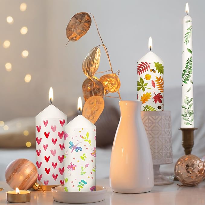 MTLEE 54 Pcs DIY Candle Painting Kit Include White Candles Colorful Acrylic Paint Strips and Paintbrushes for Crafts Making Wedding Birthday Party Centerpiece(Pillar, Taper)