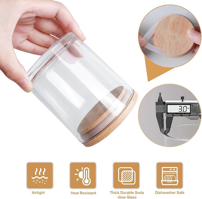 10oz Glass Candle Jars, 12-Pack Candle Jars for Making Candles, Empty Thick Glass Wide-Mouth Jars with Bamboo Lids & Wick Kits, Candle Containers Bulk - Clear