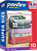 10 Gallon Heavy Duty Large Storage Bags with Handle, Big Zip Seal Top Bags, 6 Mil Extra Thick Clear Big Plastic Resealable Zip Poly Bags for Home Moving, Travel, Camping, 20" x 26", Pack 5