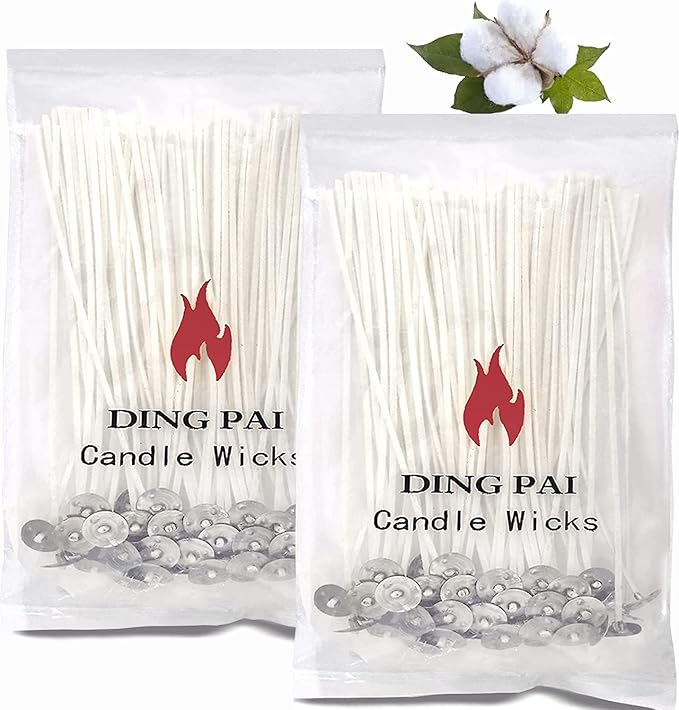 DINGPAI 100pcs Cotton Candle Wicks, 6 inches Low Smoke Pre-Waxed Wicks for Candle Making, DIY