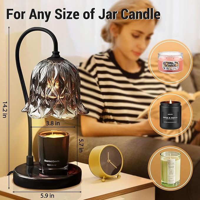 Candle Warmer Lamp with Timer&Dimmer, Adjustable Brightness Marble Base Electric Wax Melts Warmer, Home Decor Candle Warming Lamp Gifts with 2 Bulbs