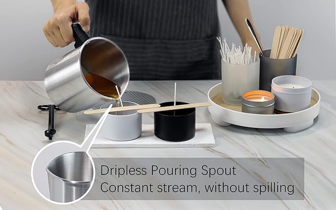 Aroparc Candle Making Pouring Pot, 1200ml / 40 oz Double Boiler Wax Melting Pot, 2lb Pouring Pitcher for Candle Making with Spoon, Wick Centering Device, Heat Resistant Mat