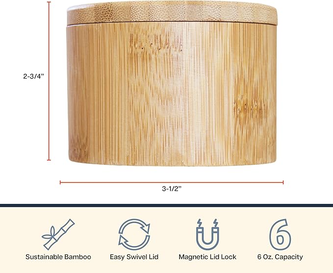 Totally Bamboo Salt Cellar – Wooden Salt Box with Magnetic Lid for Countertop Storage, 6 oz Capacity